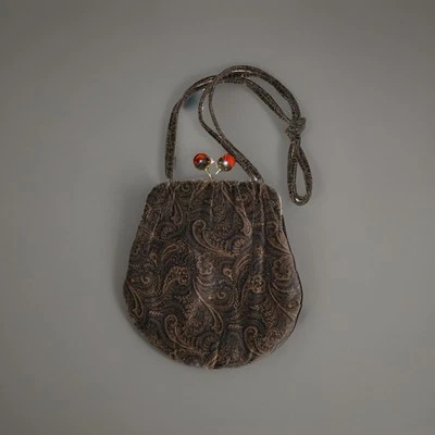 ESTATE FIND 18/19th Century French Velvet Handbag with Big Celluloid Bead Clasp - Image 1 of 4