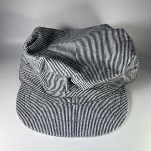 VTG Stripe Railroad Engineers Work Train Hat Cap Denim - Picture 1 of 3