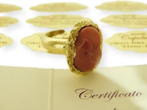 Anello Donna in pietra Corallo rosSo e Regolabile di Argento 925 PL con OrO 750 - Foto 1 di 3