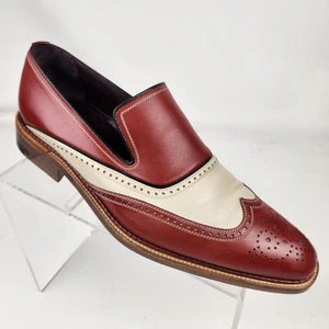 A Testoni Negro Etiqueta Spectador Mocasines Hombres Zapatos Rojo Blanco Cuero Talla 8 M - Imagen 1 de 10