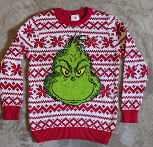 Gr. L (10-12) Jungen Urlaub Weihnachtspullover Dr. Seuss The Grinch Face - Bild 1 von 5