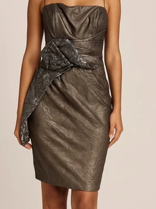 Mark & James Badgley Mischka Kleid Bronze Trägerlos Gr. 2 Party Cocktail Mini - Bild 1 von 16