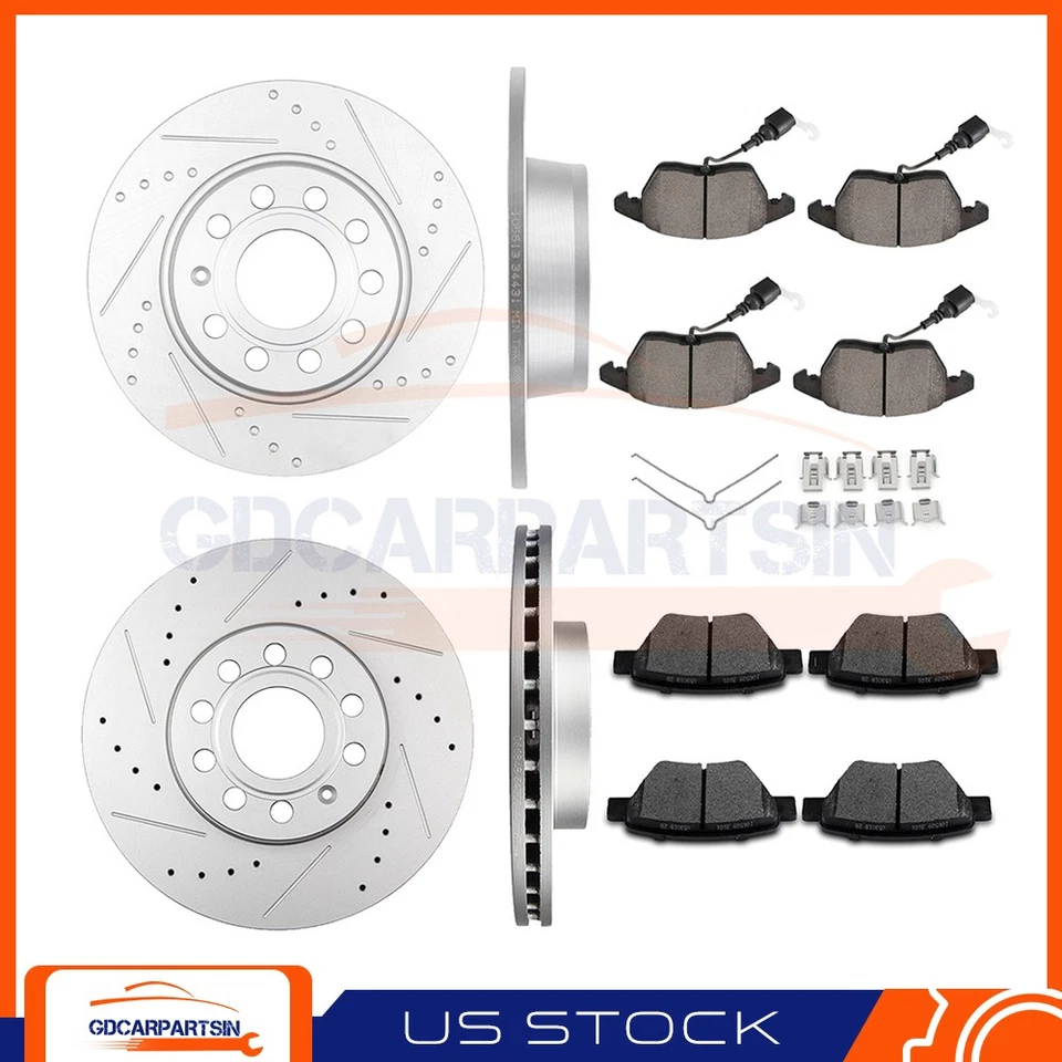 Front + Rear Brake Disc Rotors And Ceramic Pads Slotted For 2016 Volkswagen Eos Foto 1 de 1