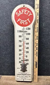 Vtg 1940s Safety First Lansing Capitol National Bank Wood Thermometer 21” Sign - Picture 1 of 15