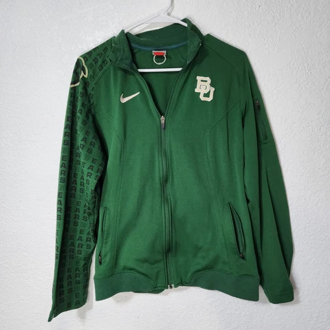 Nike Baylor Jacket Men Small Green University BU Bears Print Full Zip Activewear Cover