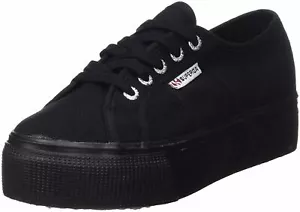 Superga 2790 flache schwarze Mono-Damen-Canvas-Turnschuhe - Bild 1 von 7