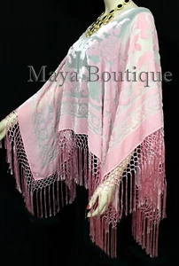 Rose Quartz Silk Burnout Velvet Poncho Kimono Top Shawl Maya Matazaro USA Made - Picture 1 of 12