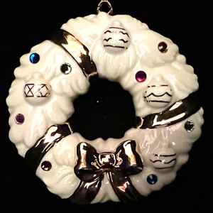 Lenox Classics Jeweled Wreath Ornament Porcelain Gold Accents Swarovski Crystals - Picture 1 of 3