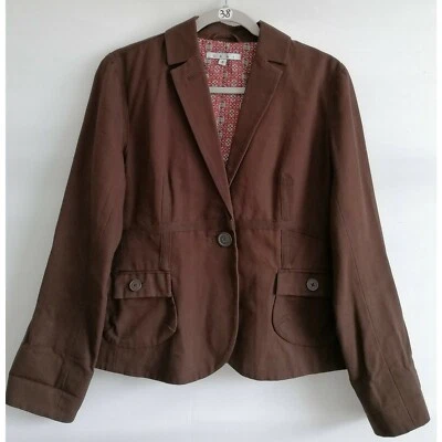 Traje Chaqueta Cabi Mujer Marrón Bolsillos Forrados Botón Corbata Espalda Corta 100% Algodón 8 Foto 1 de 4