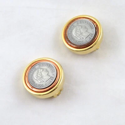 Pendientes moneda suizos vintage David gris tono dorado Foto 1 de 4