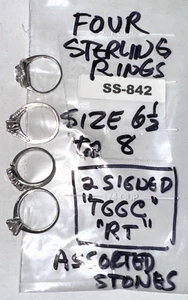 ARGENTO STERLING 4 anelli misure 6 1/2-8 con pietre di colore misto 2 firmati TGGC+ SS-842 - Foto 1 di 18