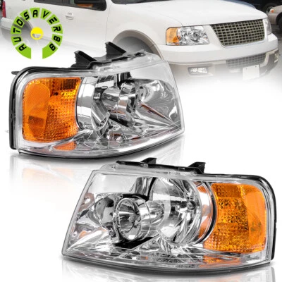 Headlights Assembly For 2003-2006 Ford Expedition Chrome Housing W/Bulbs Pair - Imagem 1 de 4