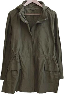 Eileen Fisher ORGANIC COTTON STEEL HOODED COAT JACKET Anorak Rain Outerwear M L - Picture 1 of 4