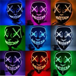 Halloween LED Máscara de Brillo 3 Modos Iluminación Purga Película Rave Cosplay Disfraz Fiesta - Imagen 1 de 19