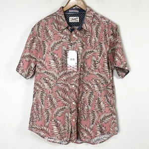 JACHS New York Short Sleeve Button Down Hawaiian Shirt Pink Palm Leaf Size Large - Picture 1 of 9
