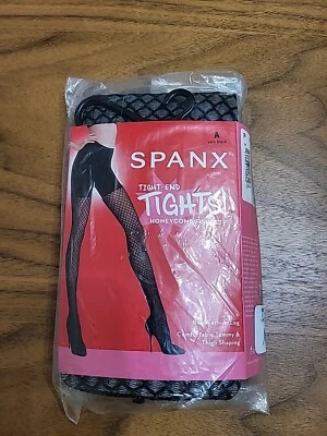 Meia-calça Spanx tamanho A favo de mel fishnet modeladora corporal muito preta nova - Imagem 1 de 2