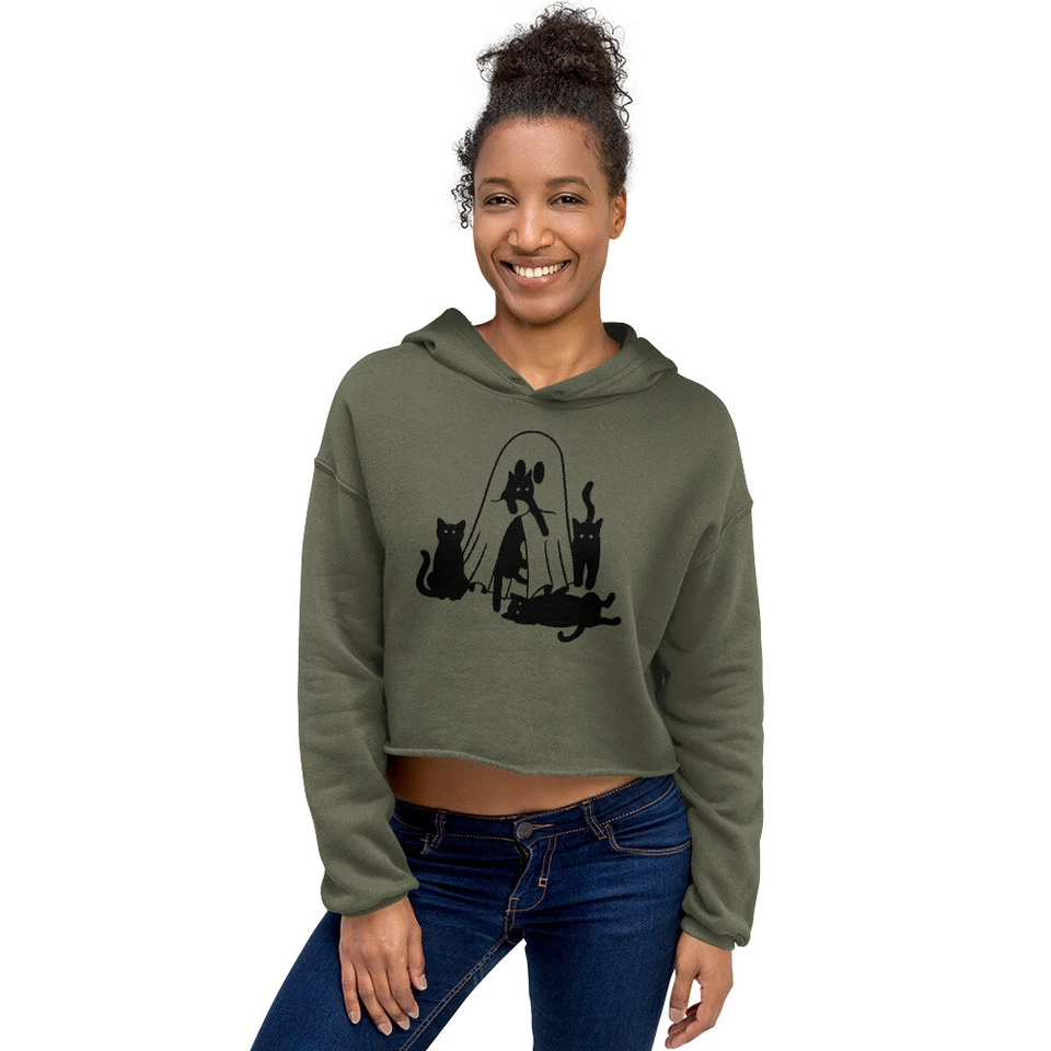 Ghostly Cat Keeper Crop Hoodie - Image 1 of 1