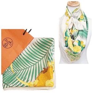 HERMES Silk Scarf 90 Fleurs De L'Opera Palmiers Julia Abadie Tags W/Bag Used. - Picture 1 of 10