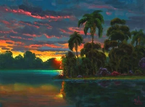 Oil Painting Original Landscape Highwaymen Like Florida clouds Marsh MAX COLE 88 - Picture 1 of 1