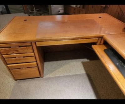 Solid - Light Oak “L-Shaped” Desk with printer stand & Computer Tower Opt - Image 1 of 4