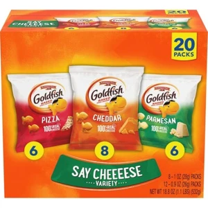 Goldfish Crackers Say Cheeeese Variety Pack with Cheddar Pizza Snack Packs 20 Ct - Picture 1 of 6