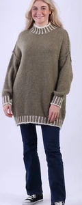 Designed & Made In Italy Funnel Neck Blanket Stitch Wool Knit Jumper 1Size10-18 - Picture 1 of 8