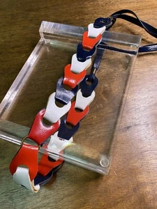 Vintage Tie On Belt Red White Blue Mod Style Patent Leather Links OS - Picture 1 of 14
