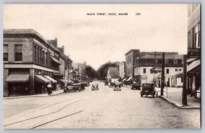 Vintage 1931 Main Street Saco Maine Postcard Photochrome American Art  #1307 - Picture 1 of 2