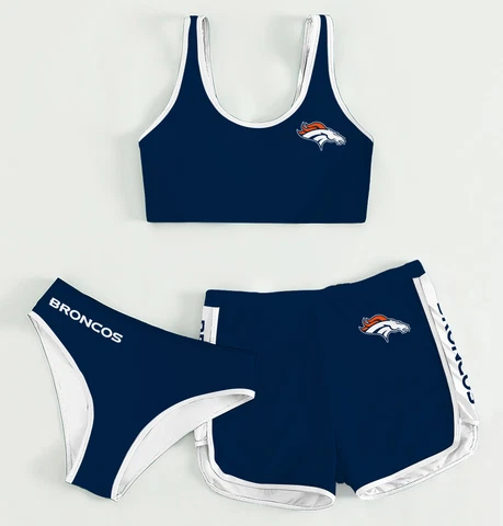 Denver Broncos Women's Athletic Bikini 3PCS Crop Top With Shorts Swimwear Gift Cover