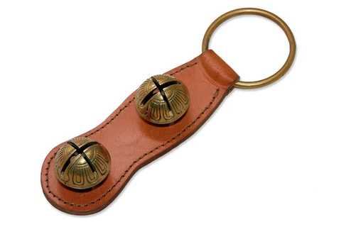 Brown Leather Strap Door Chime with Heavy Solid Brass Sleigh Bells Cover