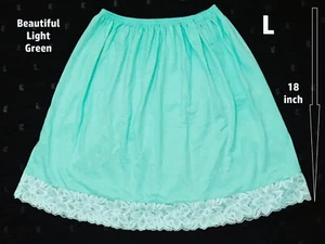 Women Cotton Underskirt Waist Skirt Half Slip Petticoat Skirt Light Green L Size - Picture 1 of 7
