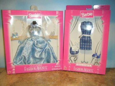 BARBIE DELUXE FASHION AVENUE BLUE GOWN & BOUTIQUE BLUE PRINT DRESS SET *NEW* - Image 1 of 4