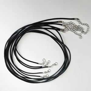 61cm(24") Long Black Faux Leather Cord with Clasp Necklace String - 2mm - Picture 1 of 5