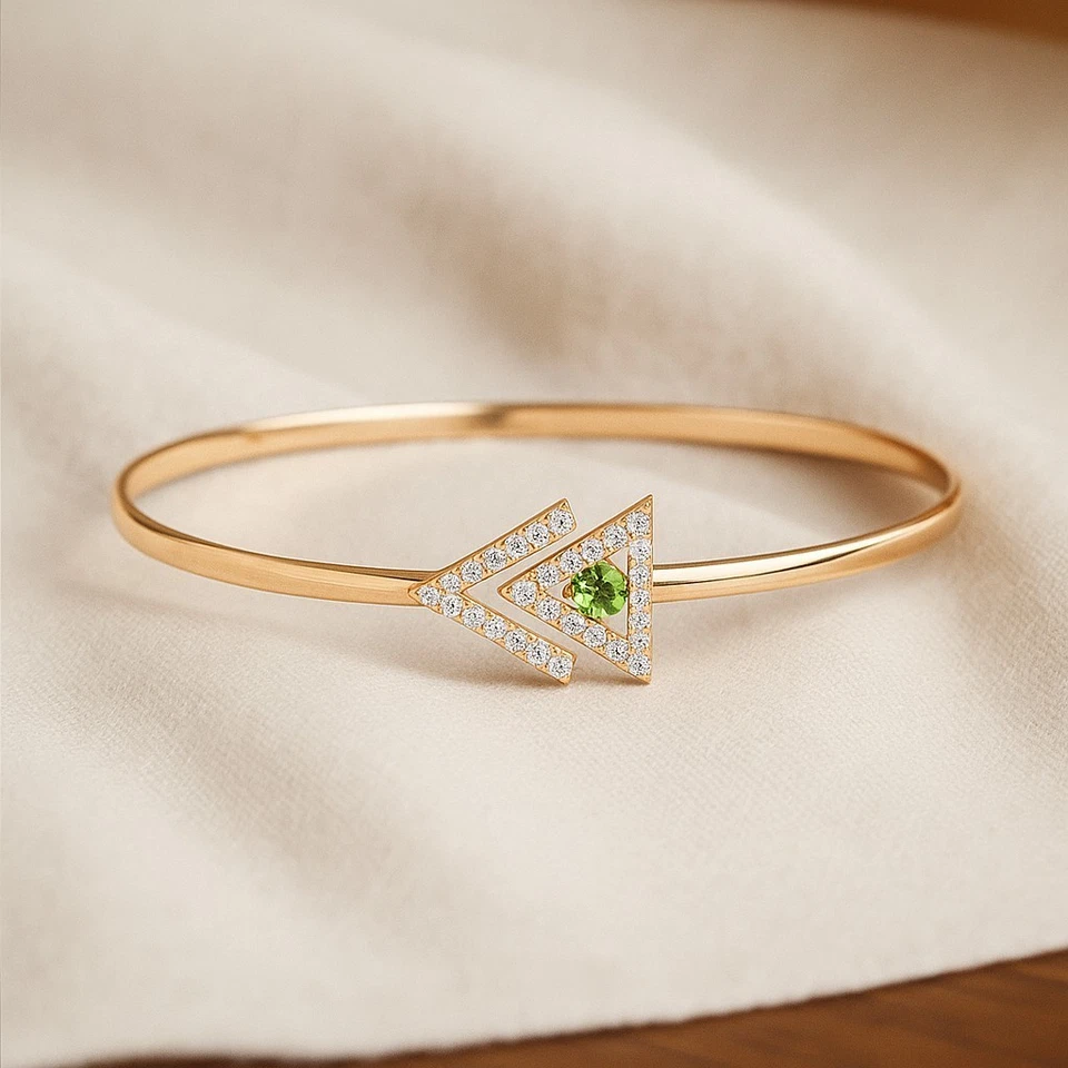 Peridot & Diamond Arrow Bracelet 14K Solid Gold – August Birthstone # 1011 - Image 1 of 1