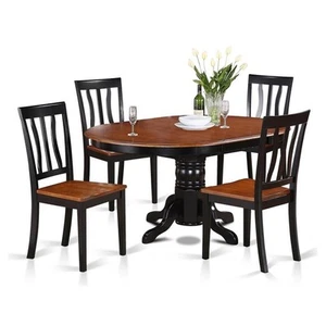 East West Furniture Avon 5-piece Dining Set with Oval Table in Black and Cherry - Picture 1 of 6