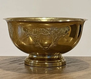 Vintage Brass Pedestal Bowl with Ornate Floral Medallions Design 10.25”x5.25” - Picture 1 of 18