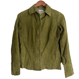 Chaqueta con botones de cuero de cabra Faconnable para mujer talla XS verde musgo” - Imagen 1 de 6
