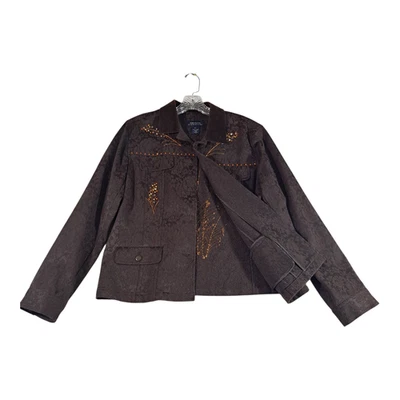 Jaqueta Jones New York Signature marrom algodão veludo bordado frisado grande - Imagem 1 de 4