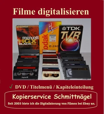 Überspielen digitalisieren Video 8, Hi8, VHS, VHS-C, MiniDV Kassetten auf DVD  - Bild 1 von 4