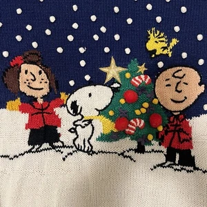 Vintage PEANUTS Charlie Brown Snoopy Knit Christmas Sweater M Marisa Christina - Picture 1 of 21