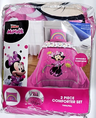 Juego de edredón Disney Junior 2 piezas doble almohada completa reversible farsa rosa blanco Foto 1 de 2