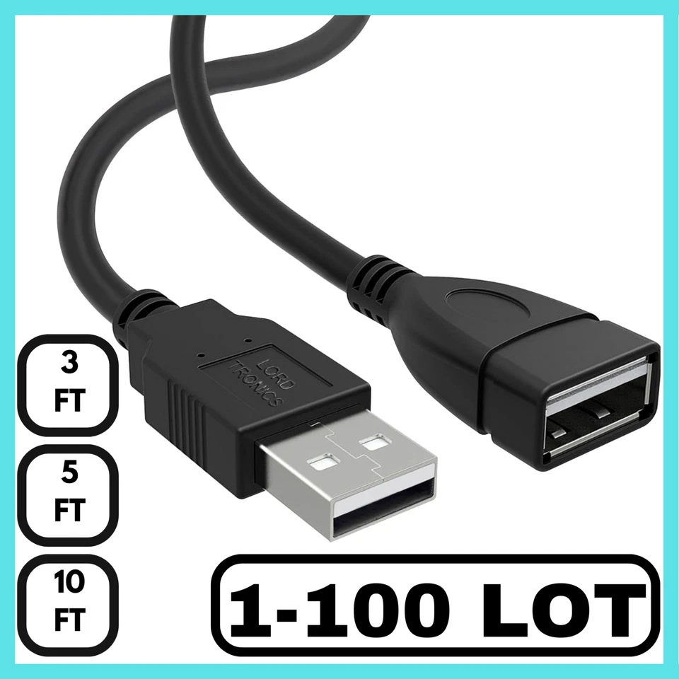 USB Extension Cable USB A to USB A Male to Female Extender Long Cord 3-10FT Lot - Image 1 of 4