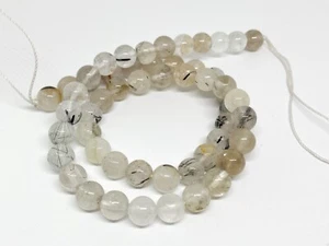 Black rutilated quartz round beads 8mm. Natural gemstone beads 16''. DIY beads - Picture 1 of 3