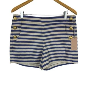 Saint Tropez West maritim gestreift Shorts hohe Taille Knöpfe Anker Leinen Baumwolle - Bild 1 von 6