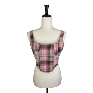 Missguided Women's Pink Check Plaid Corset Top Size 8 B56 - Picture 1 of 5