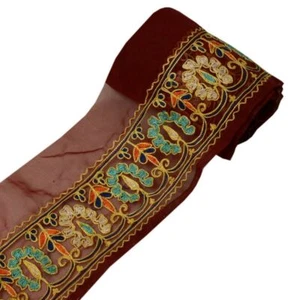 Vintage Saree Border Indian Craft Trim Embroidered Maroon Sewing Ribbon Lace - Picture 1 of 5