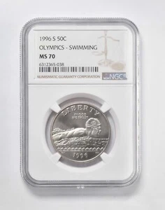 1996 S MS70 Olympics - Swimming Commemorative Half Dollar NGC Brown Label - Picture 1 of 5