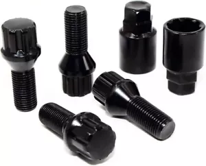4 14x1.5 28mm Black Wheel Locks 2 Keys for Volkswagen Aftermarket Custom Wheels - Picture 1 of 8