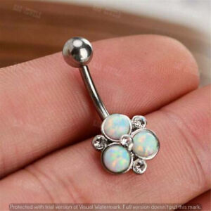 1Ct Fire Opal Diamond Navel Body Piercing Belly Button Ring 925 Sterling Silver
