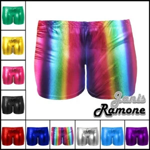 Pantaloni caldi metallizzati per ragazze bambini danza liscia wetlook lucido tinta unita festa discoteca pantaloncini - Foto 1 di 64